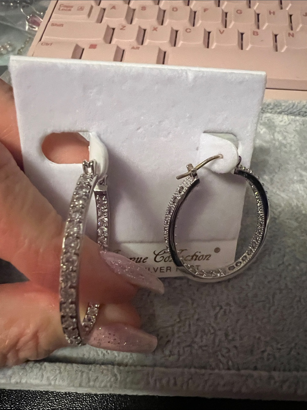 Pave Crystal Hoop Earrings in Silver